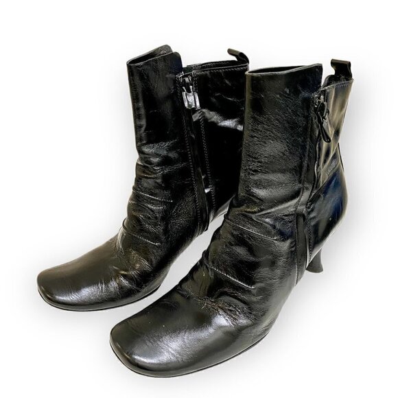 Vintage Costume National Black Crinkled Patent Leather  Double Zip Booties, 38EU - Picture 3 of 12